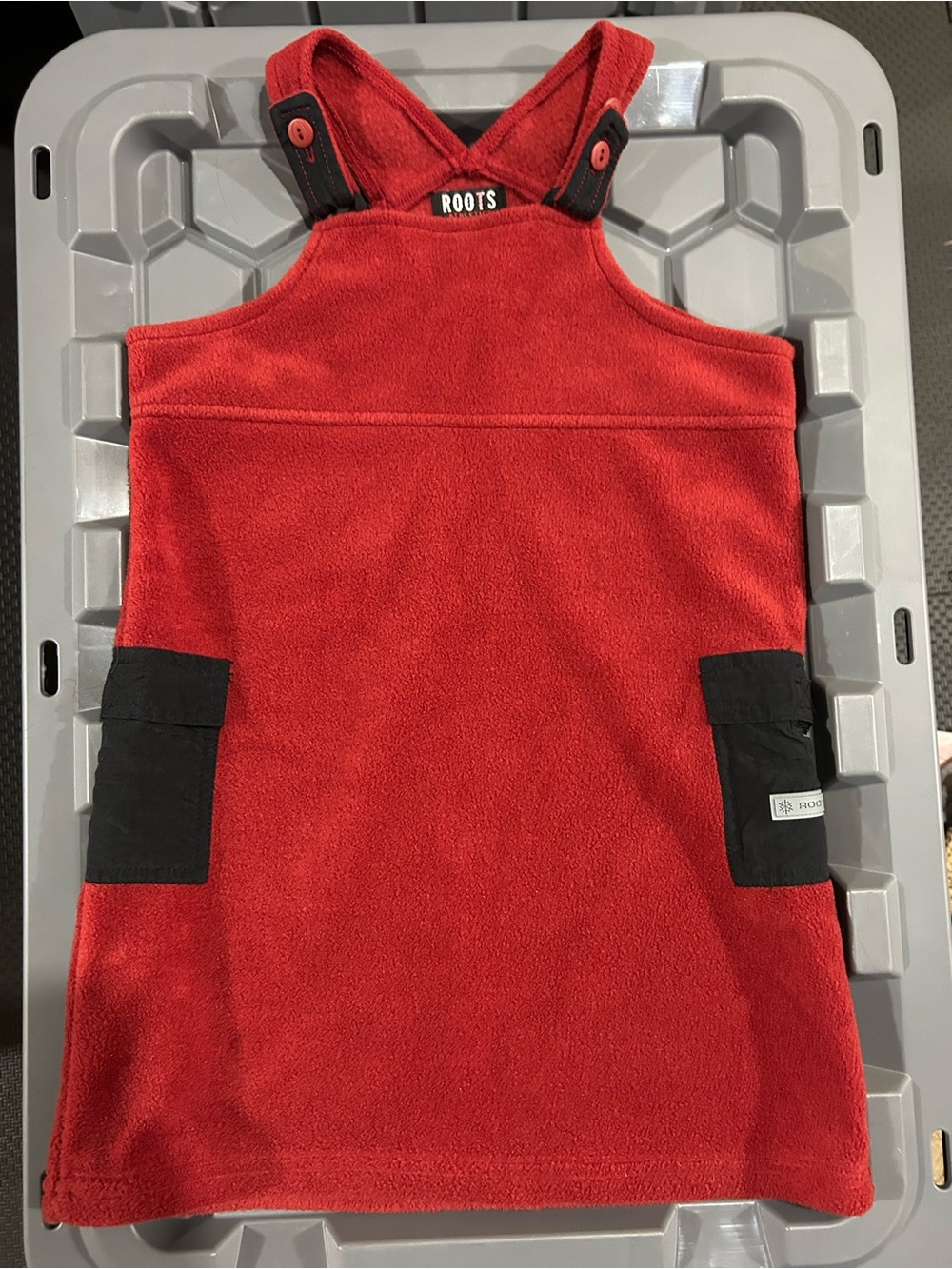 Roots Girls' Red Fleece Pinafore Dress size 8 (best fit tall 6/7)